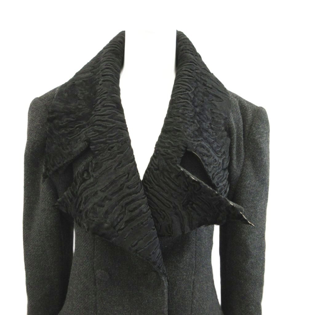 Fendi Lapel Contrast Long Coat Sheep Leather 40 Gray Black Double Breasted — view 5