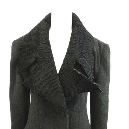 Fendi Lapel Contrast Long Coat Sheep Leather 40 Gray Black Double Breasted — view 5