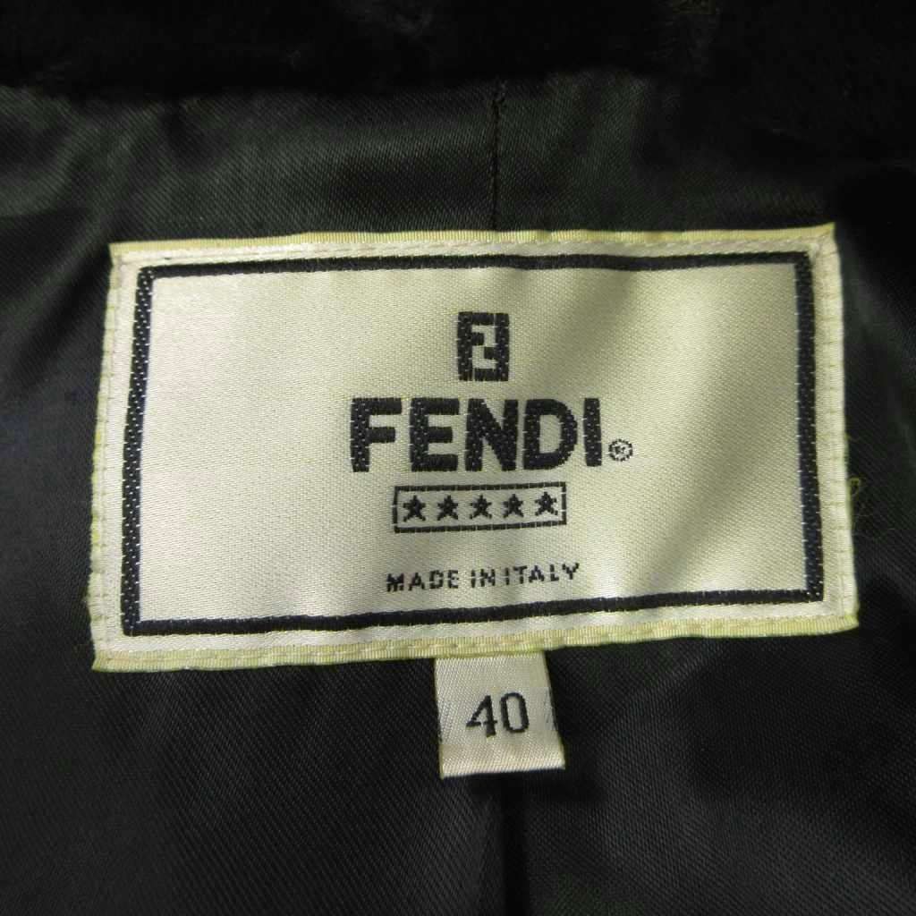 Fendi Lapel Contrast Long Coat Sheep Leather 40 Gray Black Double Breasted — view 4