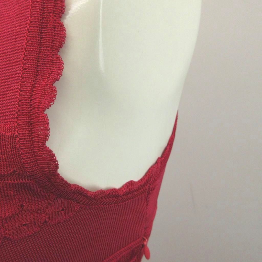 Dior Summer Knit Dress 36 Pink Sleeveless Round Neck Ruffle Knee Length Midi YU — view 6