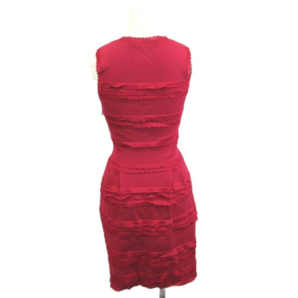 Dior Summer Knit Dress 36 Pink Sleeveless Round Neck Ruffle Knee Length Midi YU — view 2