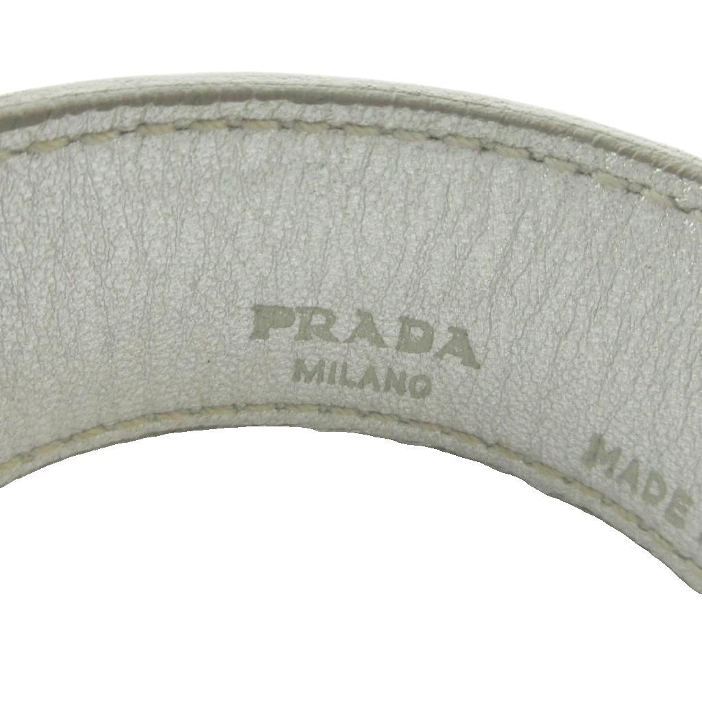 Prada Leather Bangle Bracelet Logo S Silver — view 6