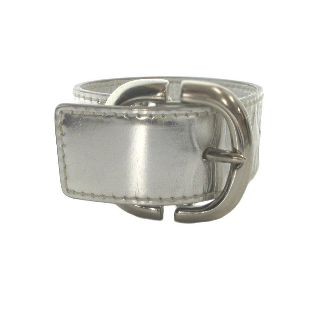 Prada Leather Bangle Bracelet Logo S Silver — view 3