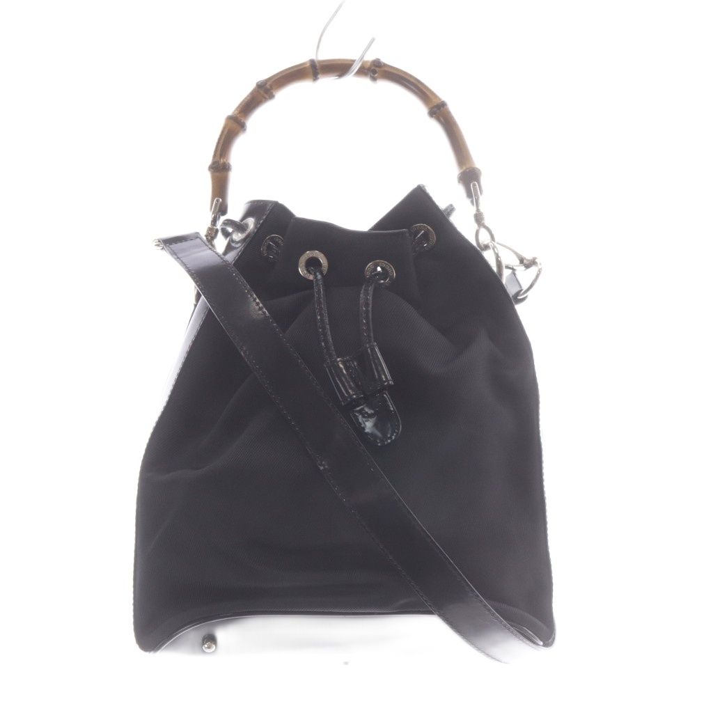 Gucci Shoulder Bag 2-Way Natural Bamboo Trimming Leather Black