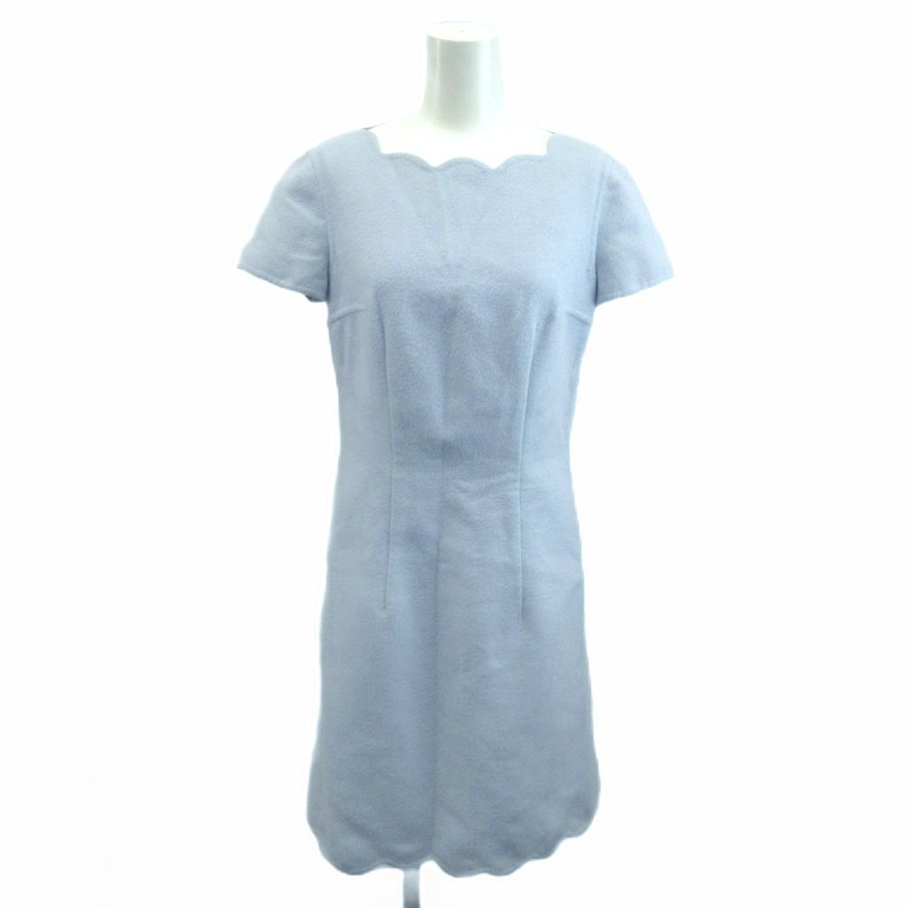 Dior Dress Angora Blend 36 Blue Light Scallop Neck Short Sleeve Midi Length YU