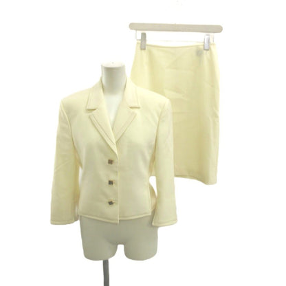 Versace Gianni Set Tailored Jacket Tight Skirt Wool 38 White Off Ivory Long