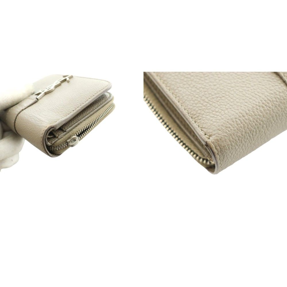 Saint Laurent Paris YSL Line Compact Zip Wallet Leather Logo Mocha SS — view 9