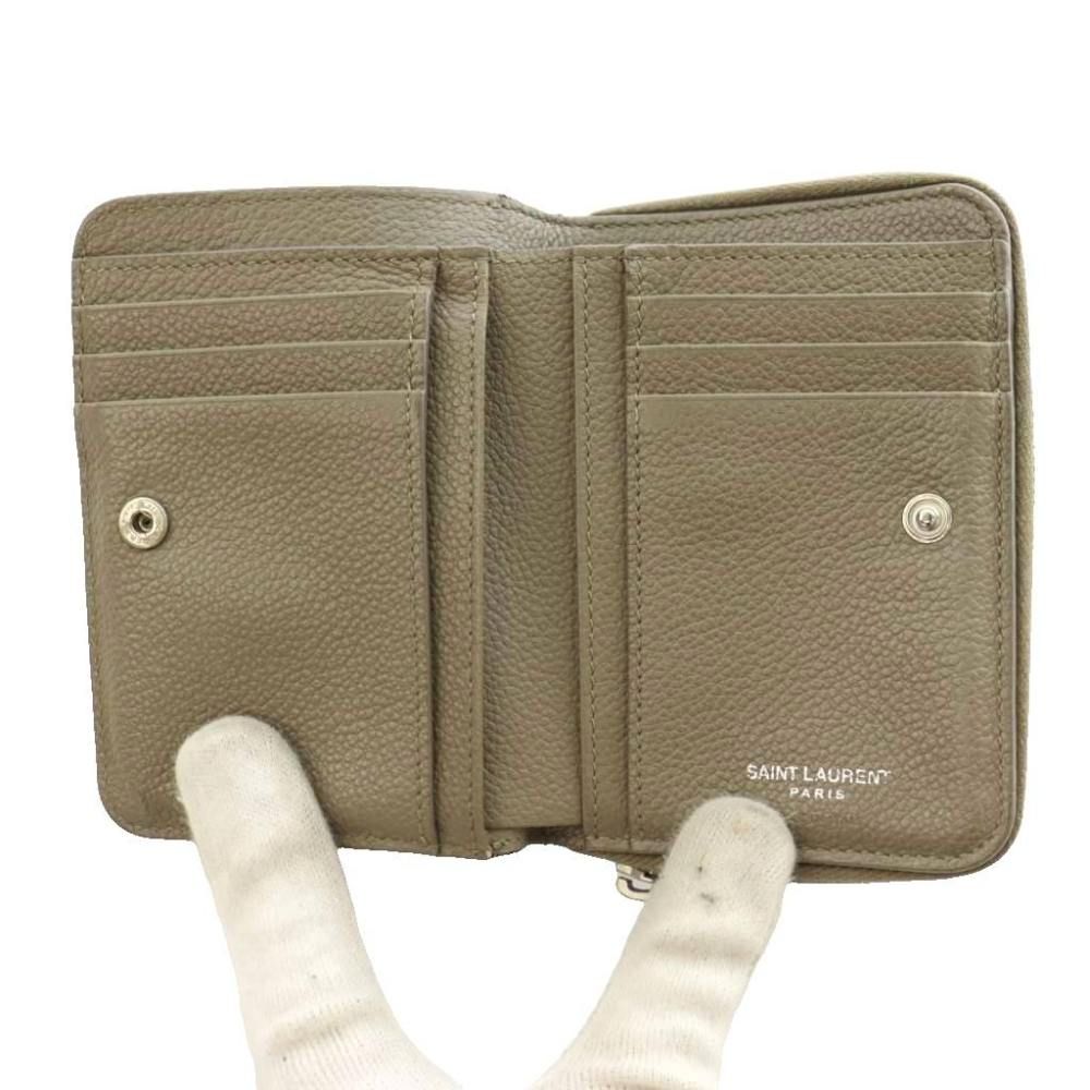 Saint Laurent Paris YSL Line Compact Zip Wallet Leather Logo Mocha SS — view 7