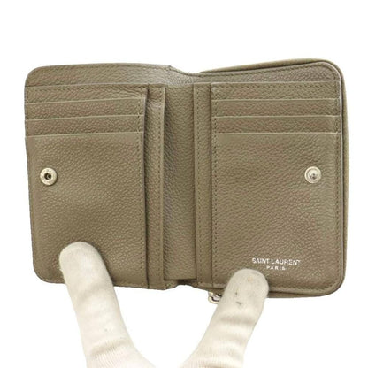 Saint Laurent Paris YSL Line Compact Zip Wallet Leather Logo Mocha SS — view 7
