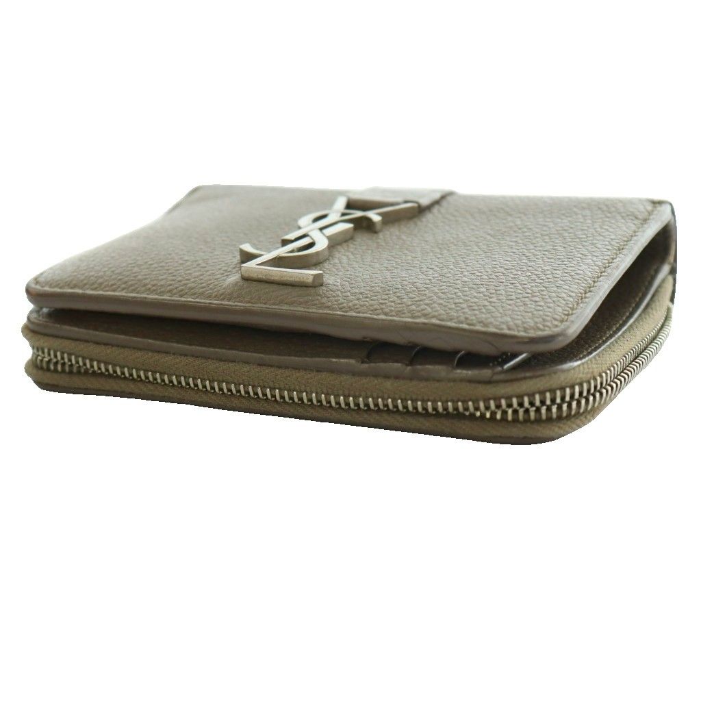 Saint Laurent Paris YSL Line Compact Zip Wallet Leather Logo Mocha SS — view 4