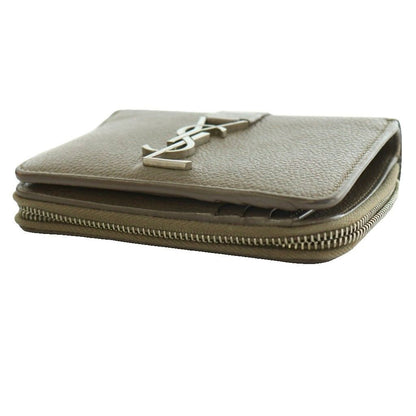 Saint Laurent Paris YSL Line Compact Zip Wallet Leather Logo Mocha SS — view 4