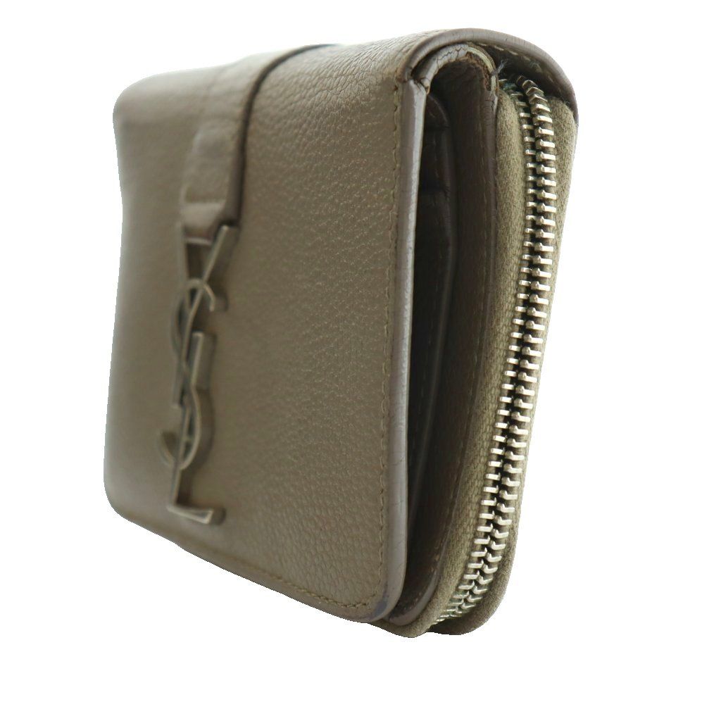 Saint Laurent Paris YSL Line Compact Zip Wallet Leather Logo Mocha SS — view 3