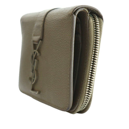 Saint Laurent Paris YSL Line Compact Zip Wallet Leather Logo Mocha SS — view 3
