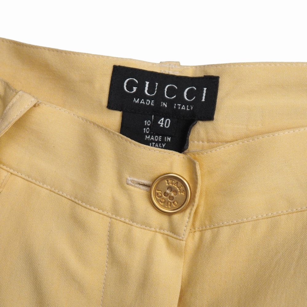 Gucci Vintage Pants 40 All Silk Two Tuck Trousers Pleated Gold Button — view 6