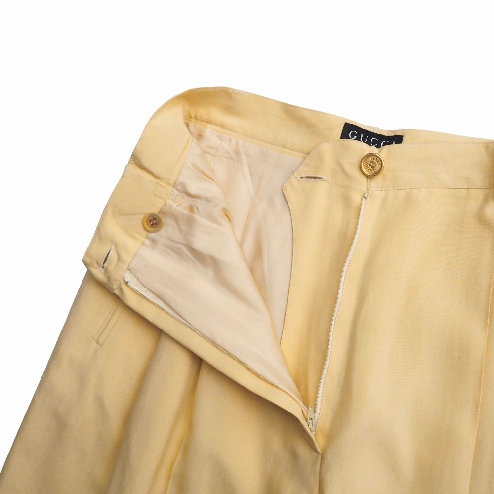 Gucci Vintage Pants 40 All Silk Two Tuck Trousers Pleated Gold Button — view 3