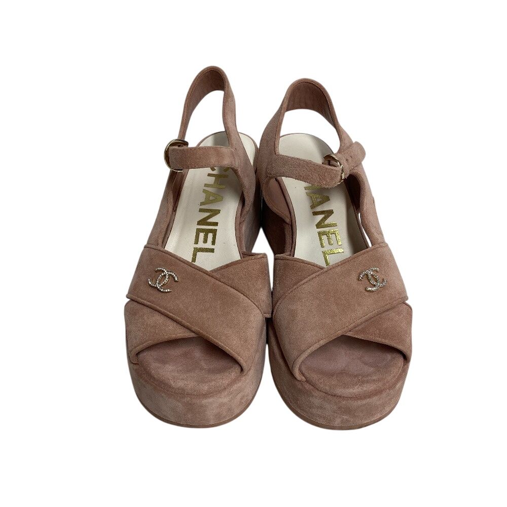 Chanel Wedge Sole CC Logo Rhinestone Sandals