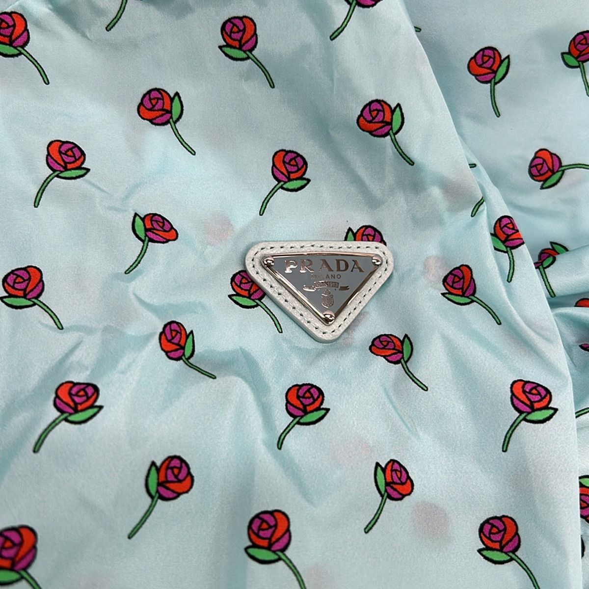 Prada Jacket 44 L Light Blue Red Multi Long Sleeve Floral Print Zip Up Rain — view 5