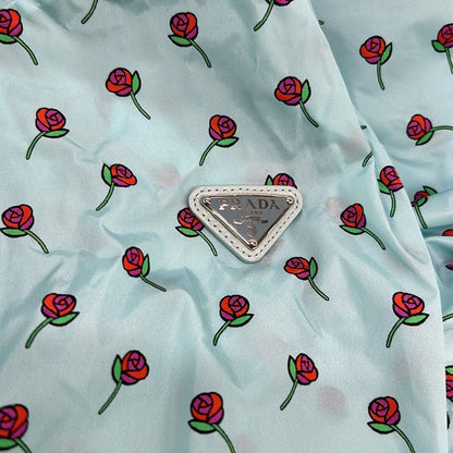 Prada Jacket 44 L Light Blue Red Multi Long Sleeve Floral Print Zip Up Rain — view 5