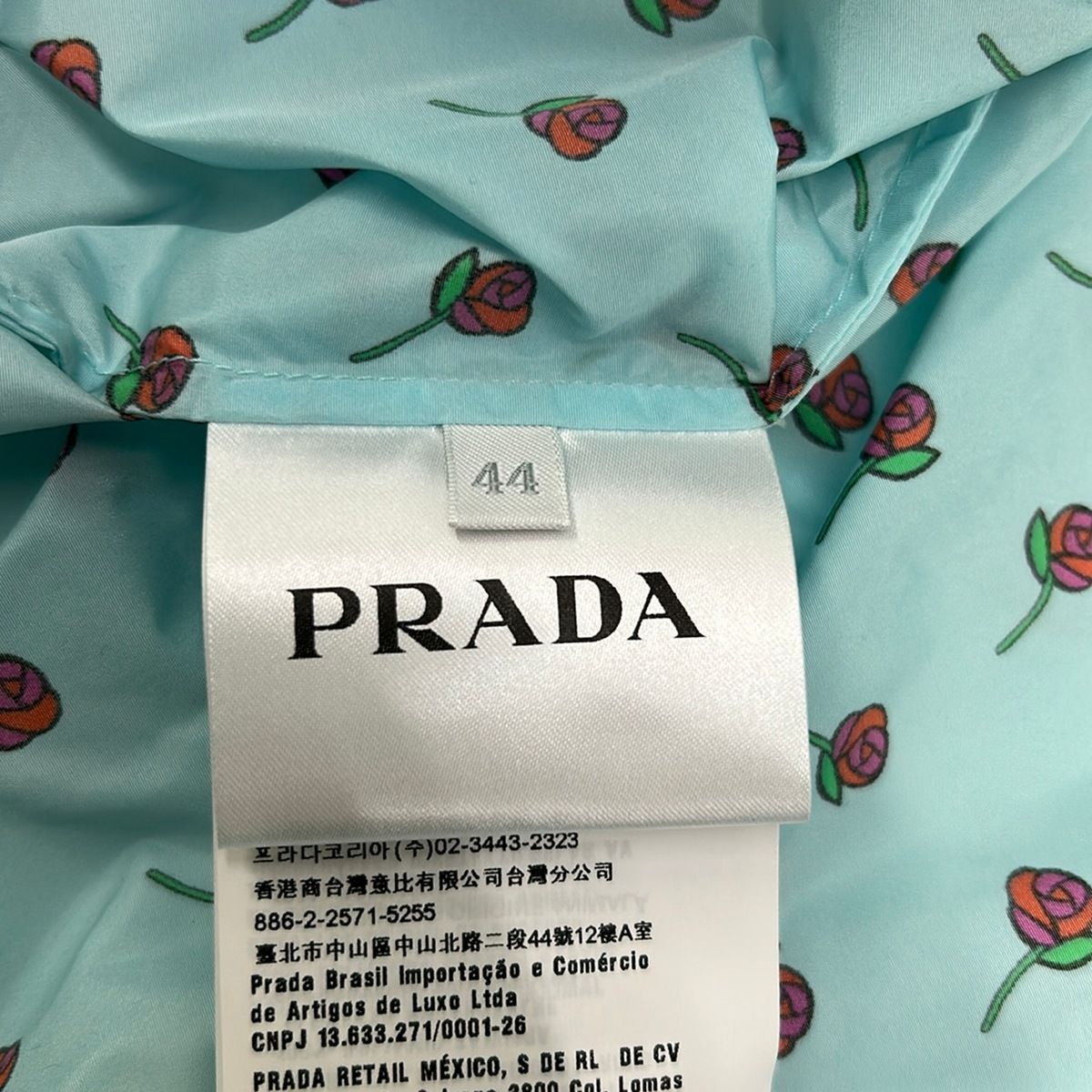 Prada Jacket 44 L Light Blue Red Multi Long Sleeve Floral Print Zip Up Rain — view 3