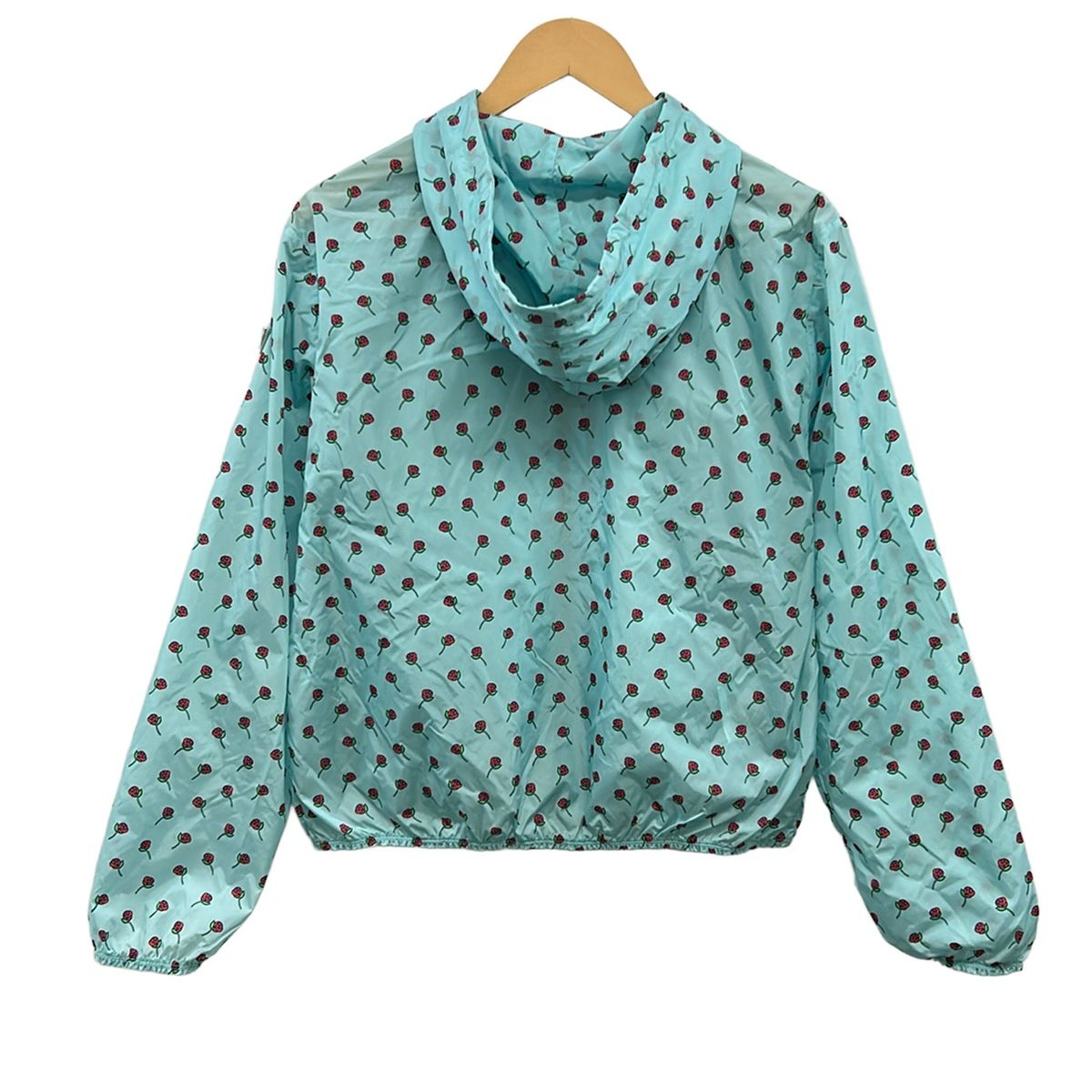 Prada Jacket 44 L Light Blue Red Multi Long Sleeve Floral Print Zip Up Rain — view 2