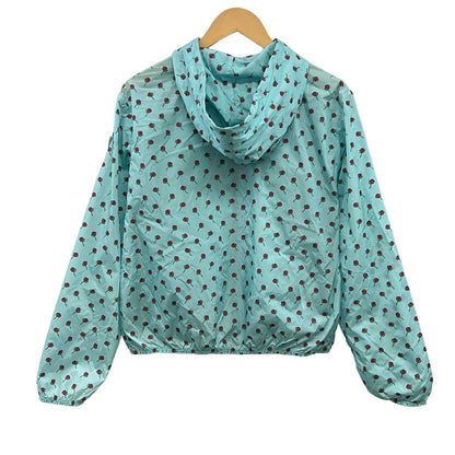 Prada Jacket 44 L Light Blue Red Multi Long Sleeve Floral Print Zip Up Rain — view 2