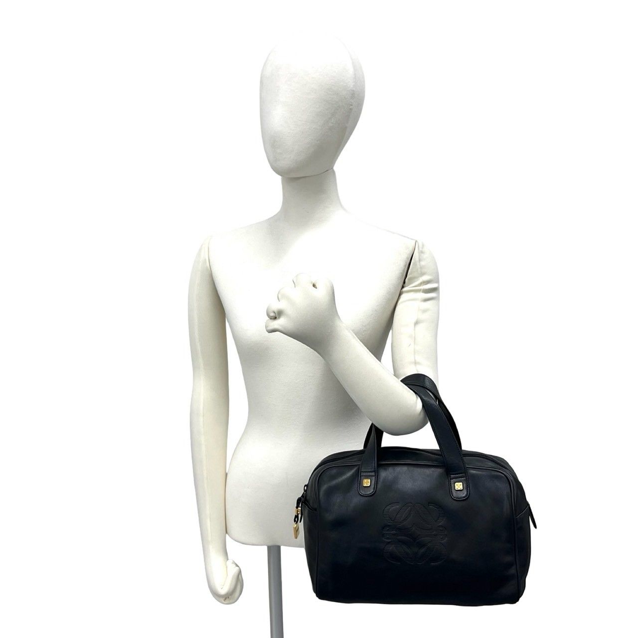 Loewe Vintage Amazona 28 Anagram Leather Mini Boston Bag Tote Black — view 2