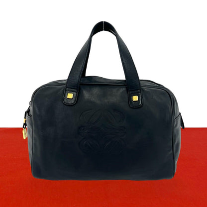 Loewe Vintage Amazona 28 Anagram Leather Mini Boston Bag Tote Black