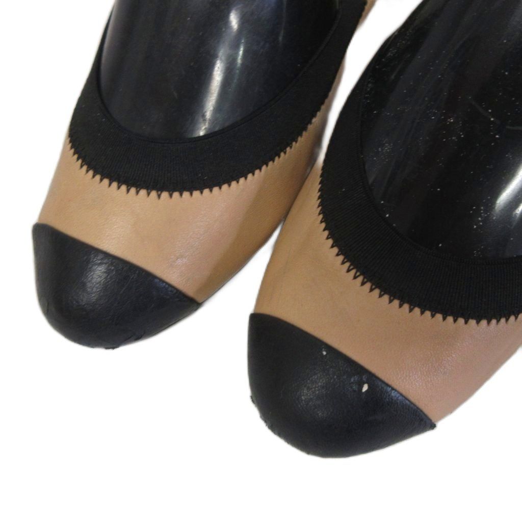 Chanel Flat Shoes CC Logo Embroidery Bicolor Beige Black — view 5