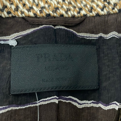 Prada Jacket 40 M Dark Brown Ivory Multi Long Sleeve Knit Spring Autumn — view 3