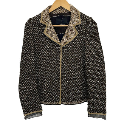 Prada Jacket 40 M Dark Brown Ivory Multi Long Sleeve Knit Spring Autumn