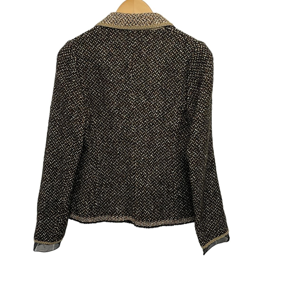 Prada Jacket 40 M Dark Brown Ivory Multi Long Sleeve Knit Spring Autumn — view 2
