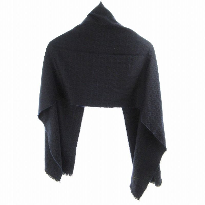 Louis Vuitton Scarf Shawl All Over Pattern Logo Embroidery Wool Navy Black 175 — view 3