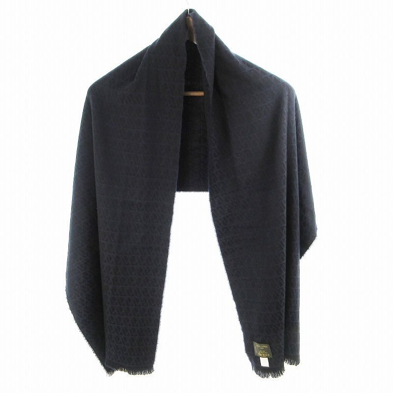 Louis Vuitton Scarf Shawl All Over Pattern Logo Embroidery Wool Navy Black 175 — view 2