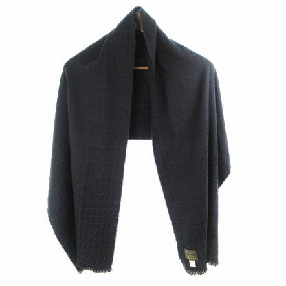 Louis Vuitton Scarf Shawl All Over Pattern Logo Embroidery Wool Navy Black 175 — view 2
