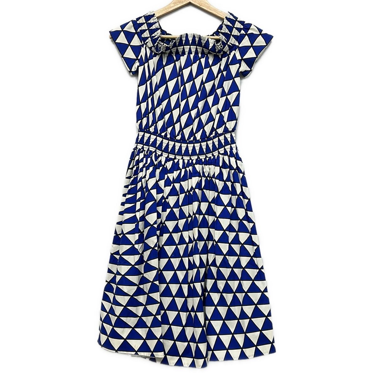 Prada Dress 38 S Blue White Black Short Sleeve Knee Length