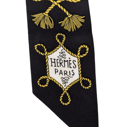 Hermes Twilly Galons Et Brandebourgs Scarf Black White Silk — view 2