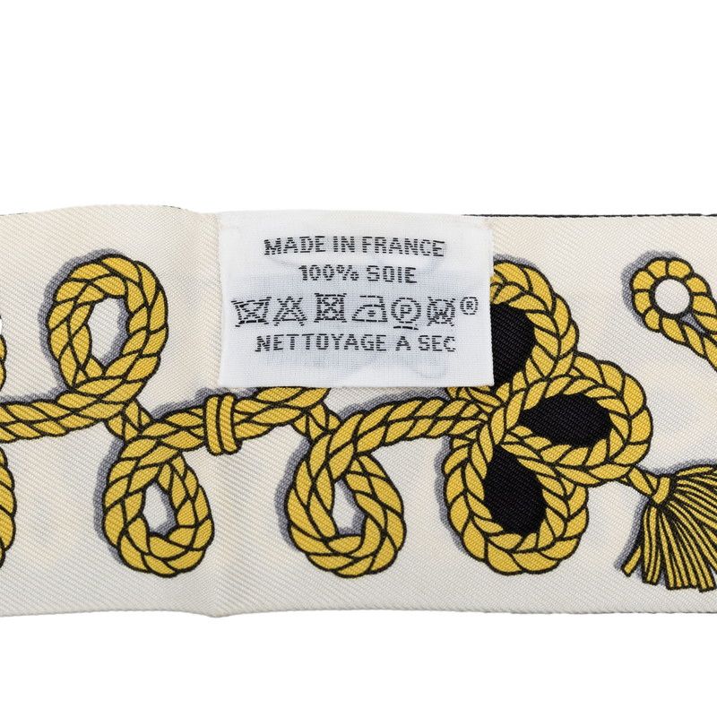 Hermes Twilly Galons Et Brandebourgs Scarf Black White Silk — view 4