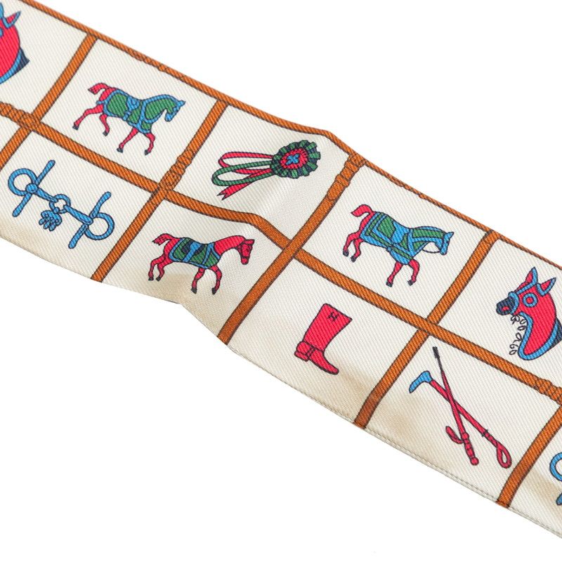 Hermes Twilly Couvertures Et Tenues de Jour Horsewear Scarf Beige Multicolor — view 3