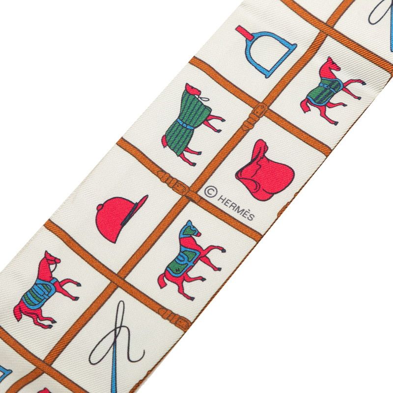 Hermes Twilly Couvertures Et Tenues de Jour Horsewear Scarf Beige Multicolor — view 2