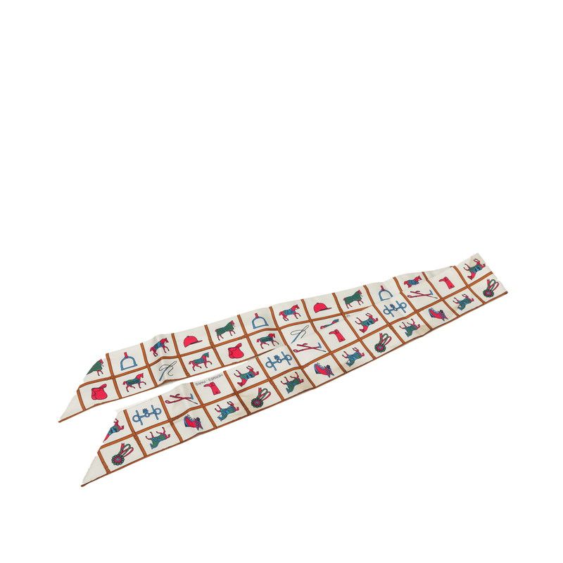 Hermes Twilly Couvertures Et Tenues de Jour Horsewear Scarf Beige Multicolor