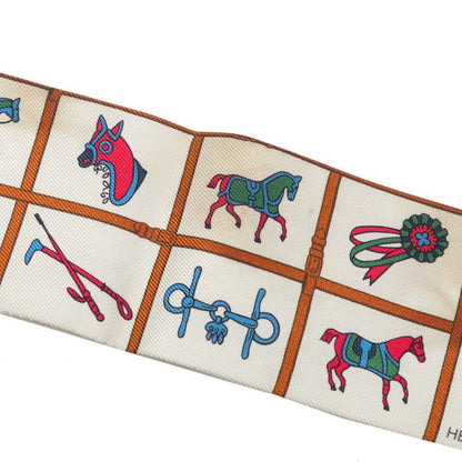 Hermes Twilly Couvertures Et Tenues de Jour Horsewear Scarf Beige Multicolor — view 4
