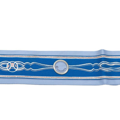 Hermes Twilly Maillon Chain Ring Scarf Blue Silk — view 2