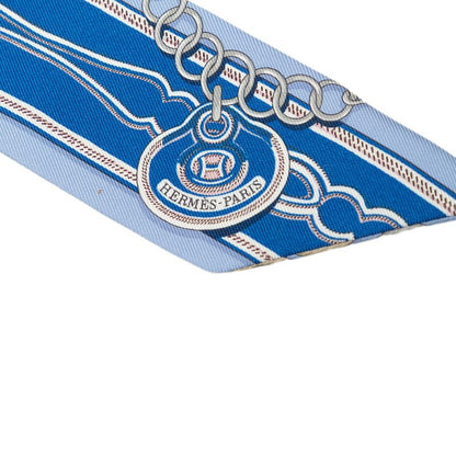 Hermes Twilly Maillon Chain Ring Scarf Blue Silk — view 3