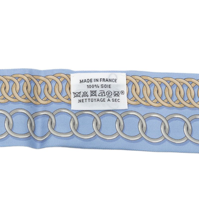 Hermes Twilly Maillon Chain Ring Scarf Blue Silk — view 4