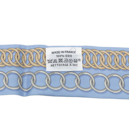 Hermes Twilly Maillon Chain Ring Scarf Blue Silk — view 4