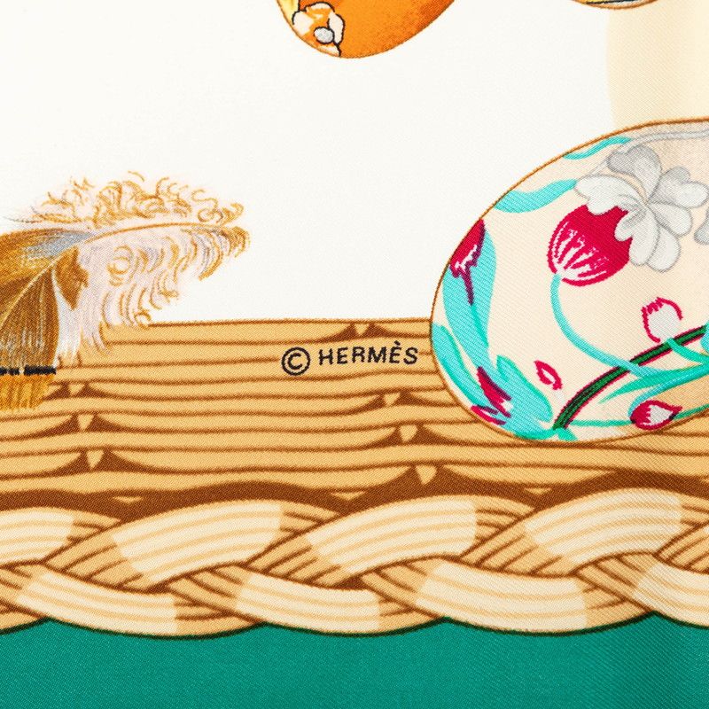 Hermes Carre 90 Chicks Couvee D'hermes Scarf Green Ivory Silk — view 4