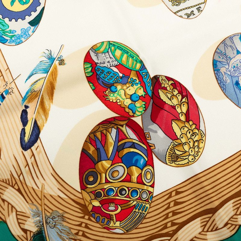Hermes Carre 90 Chicks Couvee D'hermes Scarf Green Ivory Silk — view 5