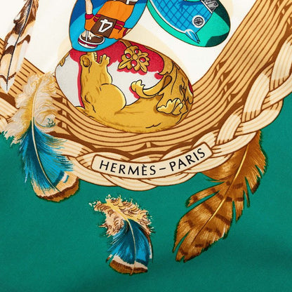 Hermes Carre 90 Chicks Couvee D'hermes Scarf Green Ivory Silk — view 3