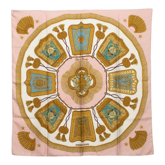Hermes Carre 90 Saber Decoration Bag Poste Et Cavalerie Scarf Pink White Silk