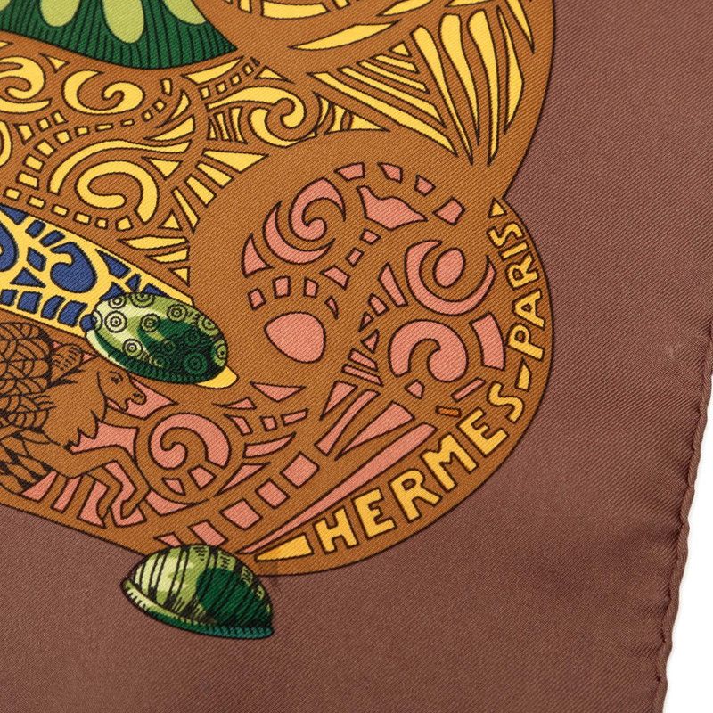 Hermes Carre 90 L'atlantide Atlantis Scarf Brown Silk — view 6